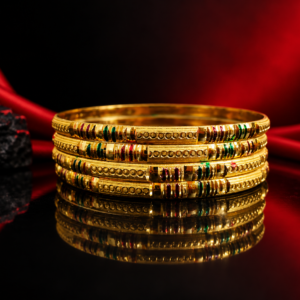 Elegant Gold Finish Designer Bangles Set with Green & Red Detailing for Women