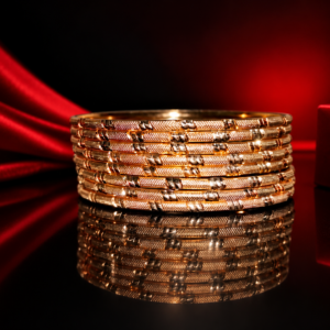 Elegant Gold-Tone Textured Metal Bangle Set for Women – Stylish Traditional & Modern Bracelet