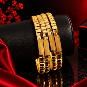 Gold-Tone Designer Metal Bangles for Women – Elegant Textured Bangle Set