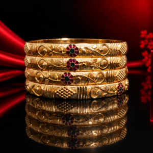 Gold-Tone Floral Designer Bangles for Women – Traditional Stone Work Bangle Set