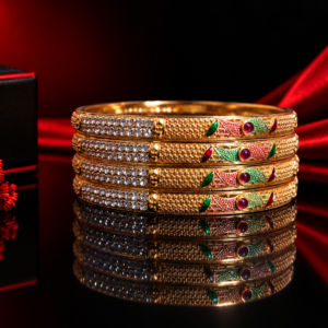 Gold-Tone Floral Stone Work Bangles for Women – Elegant Designer Bangle Set