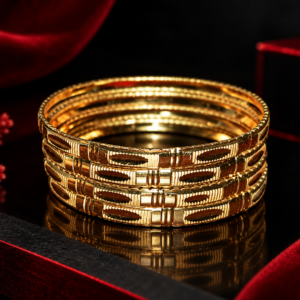 Elegant Gold-Tone Metal Bangle – Traditional Designer Geometric Pattern