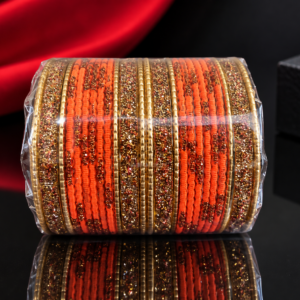 Orange Gold Designer Bangles – Traditional Glitter Bangle Set