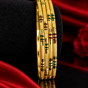 Premium Gold Finish Green & Red Designer Bangles Set-4