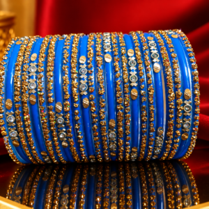 Royal Blue Designer Bangles Set with Gold & Stone Work