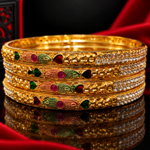 Royal Traditional Gold Finish Designer Metal Bangle Set for Women