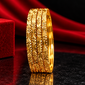 TATE Premium Gold-Tone Floral Engraved Designer Bangle Set