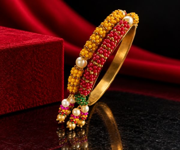 TATE Premium Multicolor Beaded Designer Bangle with Pearl Tassels